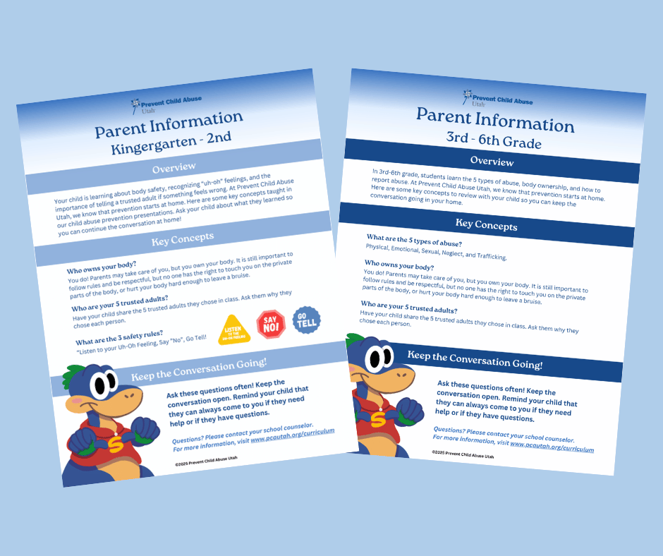 Student handouts from Prevent Child Abuse Utah for elementary students learning about child sexual abuse prevention 